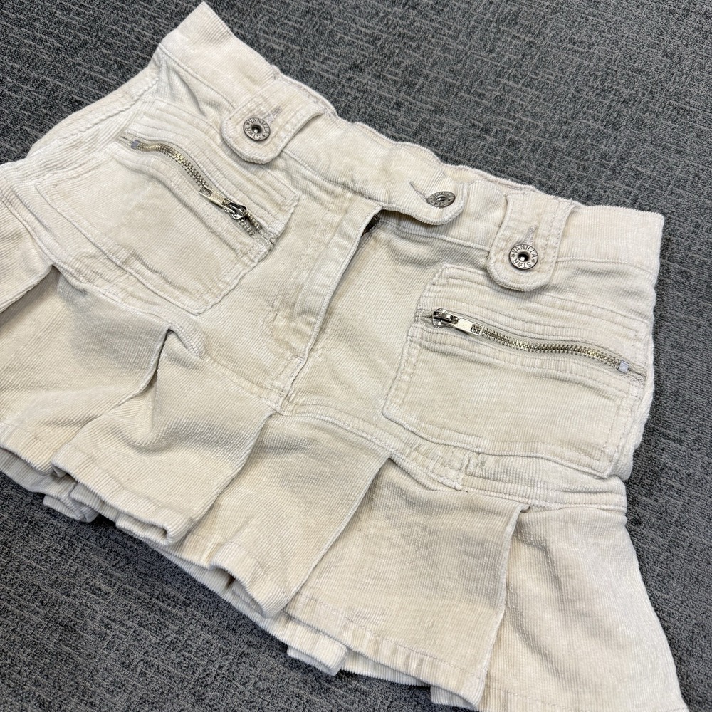 Vanilla Star Skirt Women's Small Ivory Corduroy Pleated Y2K Mini Cargo